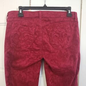 SIWY SLIM STRETCH SKINNY CROP JEANS IN RED TREFOIL PRINT, 29